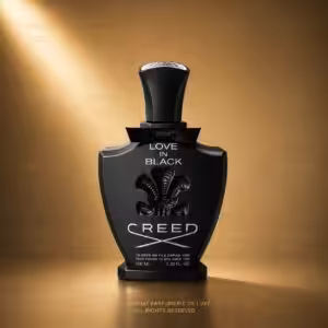 Creed Love in Black 100 ML, profumo Creed in flacone nero con fiocco nero su sfondo luxury dorato.