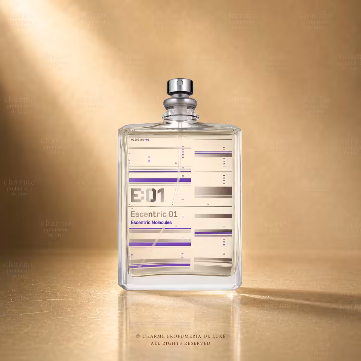 Escentric Molecules Escentric 01 Eau de Toilette 100 ml, profumo di nicchia in packshot luxury per Charme Profumeria