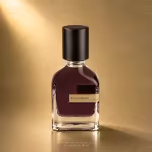 Burgundy perfume bottle with a black cap and gold label reading BOCCANERA, set against a warm gold backdrop