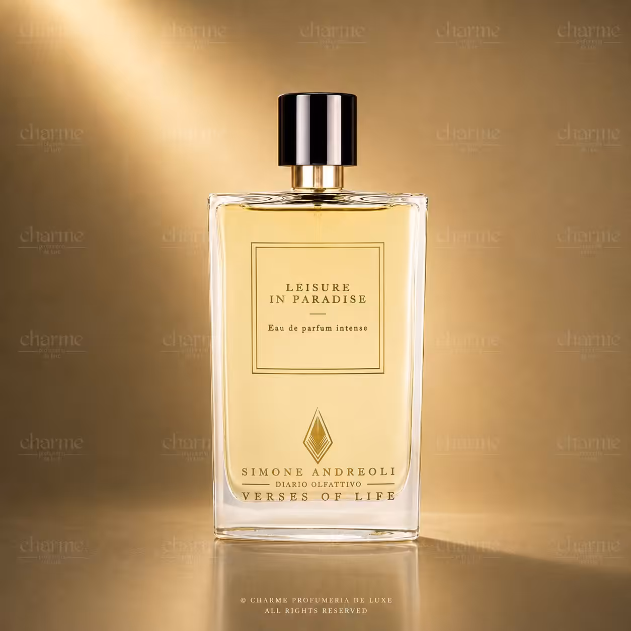 Simone Andreoli Leisure in Paradise Eau de Parfum Intense, profumo di nicchia Verses of Life in packshot luxury per Charme Profumeria de Luxe