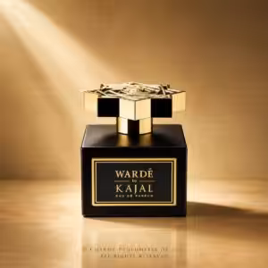 Wardé by Kajal Eau de Parfum, profumo di nicchia in flacone nero e oro con packshot luxury per Charme Profumeria