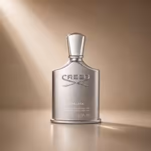 Creed Himalaya 50 ml profumo uomo, flacone argento in packshot luxury su sfondo dorato.