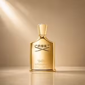 Creed Millésime Impérial 50 ml profumo unisex, flacone dorato in packshot luxury su sfondo dorato.