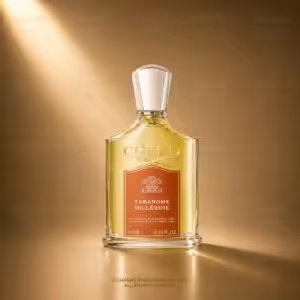 Creed Tabarome Millésime 50 ml profumo uomo, flacone trasparente con etichetta rossa in packshot luxury su sfondo dorato.