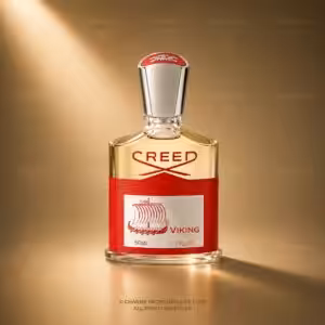 Creed Viking 50 ml profumo uomo, flacone rosso in packshot luxury su sfondo dorato.