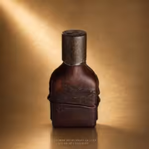Orto Parisi Cuoium profumo 50 ml con flacone rivestito in pelle su sfondo dorato