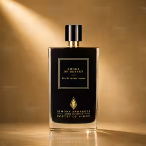Simone Andreoli Smoke of Desert Eau de Parfum Intense packshot luxury con sfondo dorato per e-commerce Charme Profumeria de Luxe