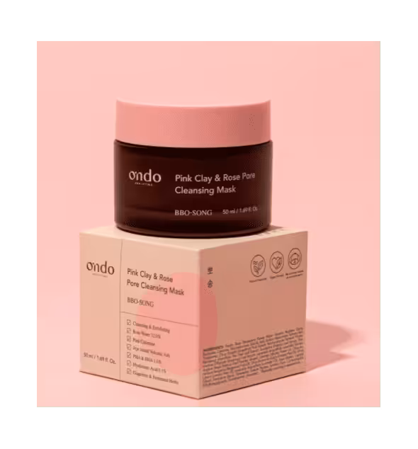 Maschera all'argilla rosa con calamina, acidi esfolianti e acqua di rose per una pelle morbida e completamente pulita.