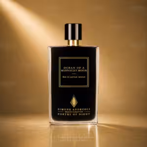 Simone Andreoli Ocean of a Midnight Moon Eau de Parfum Intense packshot luxury con sfondo dorato per e-commerce Charme Profumeria de Luxe