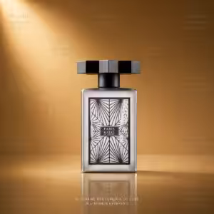 Kajal Faris Eau de Parfum, packshot luxury del flacone argento su sfondo dorato Charme Profumeria de Luxe