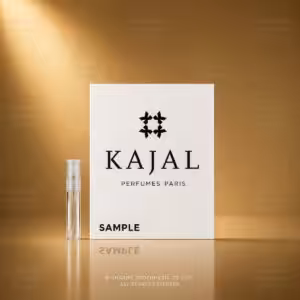 Campioncino profumo Kajal Sample 2 ml, packshot luxury su sfondo dorato Charme Profumeria de Luxe