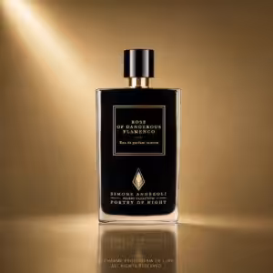 Simone Andreoli Rose of Dangerous Flamenco Eau de Parfum Intense, profumo di nicchia in packshot luxury per Charme Profumeria de Luxe.