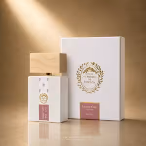 Giardini di Toscana Shabby Chic Eau de Parfum 100 ml con flacone bianco e confezione, profumo di nicchia su sfondo luxury dorato