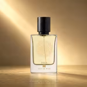 Eau de Moe Hala, profumo di nicchia in flacone trasparente con liquido chiaro, packshot luxury e-commerce Charme Profumeria