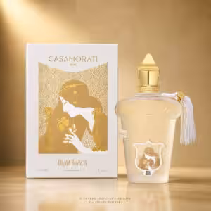 Xerjoff Casamorati Dama Bianca Eau de Parfum 100 ml con confezione, profumo di nicchia su sfondo luxury dorato Charme Profumeria