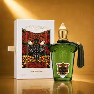 Xerjoff Casamorati Fiero Eau de Parfum 100 ml con confezione, profumo di nicchia agrumato su sfondo luxury dorato Charme Profumeria
