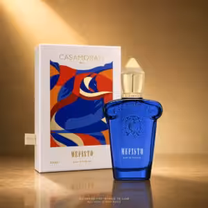 Xerjoff Casamorati Mefisto Eau de Parfum 30 ml con confezione, profumo di nicchia agrumato su sfondo luxury dorato Charme Profumeria