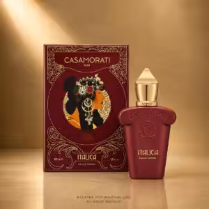 Xerjoff Casamorati Italica Eau de Parfum 30 ml con confezione, profumo di nicchia gourmand su sfondo luxury dorato Charme Profumeria