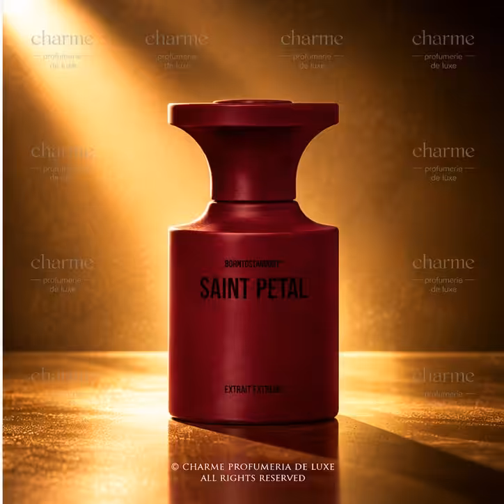 BornToStandOut Saint Petal Extrait Extreme, profumo di nicchia in flacone rosso, packshot luxury Charme Profumeria