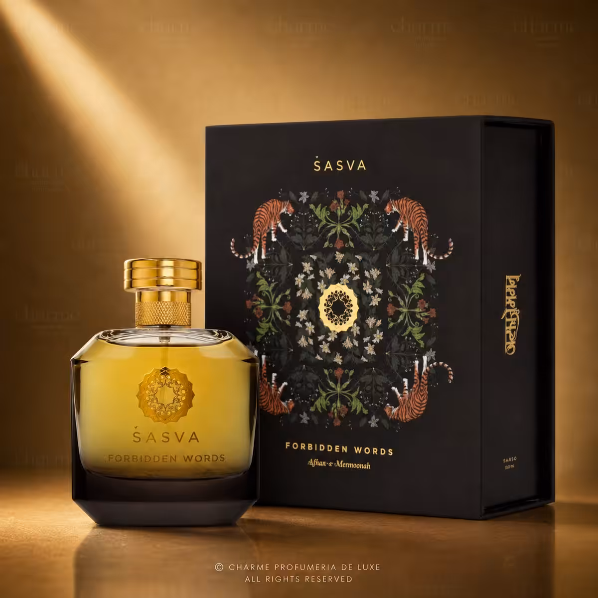 SASVA Forbidden Words Eau de Parfum 100 ml, flacone e confezione del profumo di nicchia