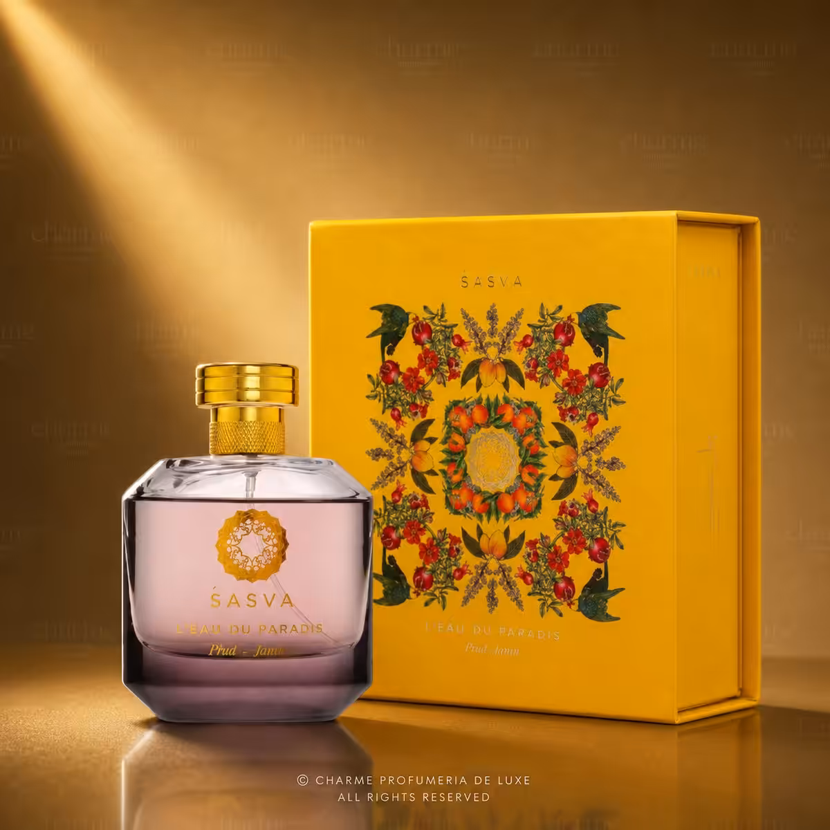 SASVA Fruit du Paradis Eau de Parfum 100 ml, flacone e confezione del profumo di nicchia
