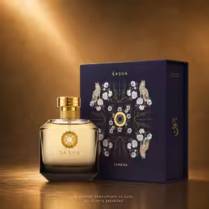 SASVA Junoon Eau de Parfum 100 ml, flacone con confezione in packshot luxury Charme Profumeria de Luxe