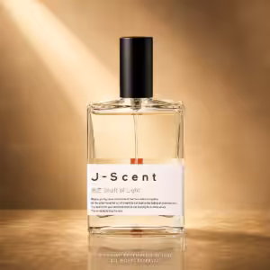 J-Scent Shaft of Light Eau de Parfum 50 ml, flacone in packshot luxury su sfondo dorato Charme Profumeria de Luxe