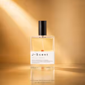 J-Scent Sumo Wrestler Eau de Parfum 50 ml, flacone in vetro trasparente con liquido ambrato su sfondo dorato luxury