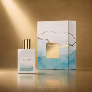 Salum Salty Tiaré Extrait de Parfum 50 ml, flacone bianco con confezione acqua e oro in packshot premium.