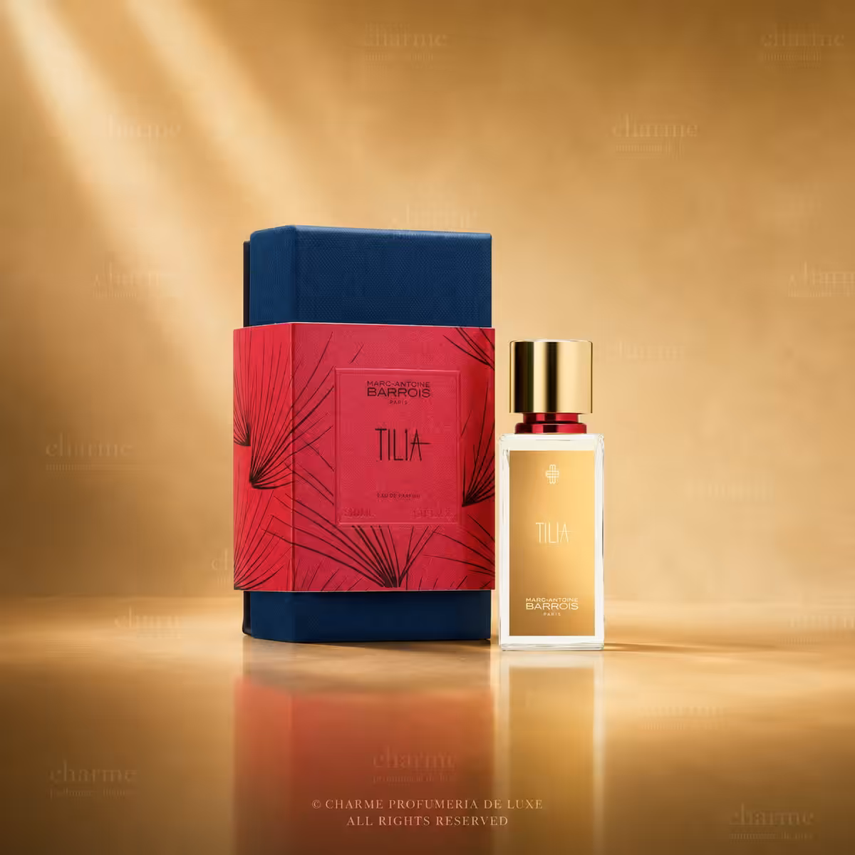 Marc-Antoine Barrois Tilia Eau de Parfum 30 ml con confezione, profumo di nicchia su sfondo luxury dorato Charme Profumeria