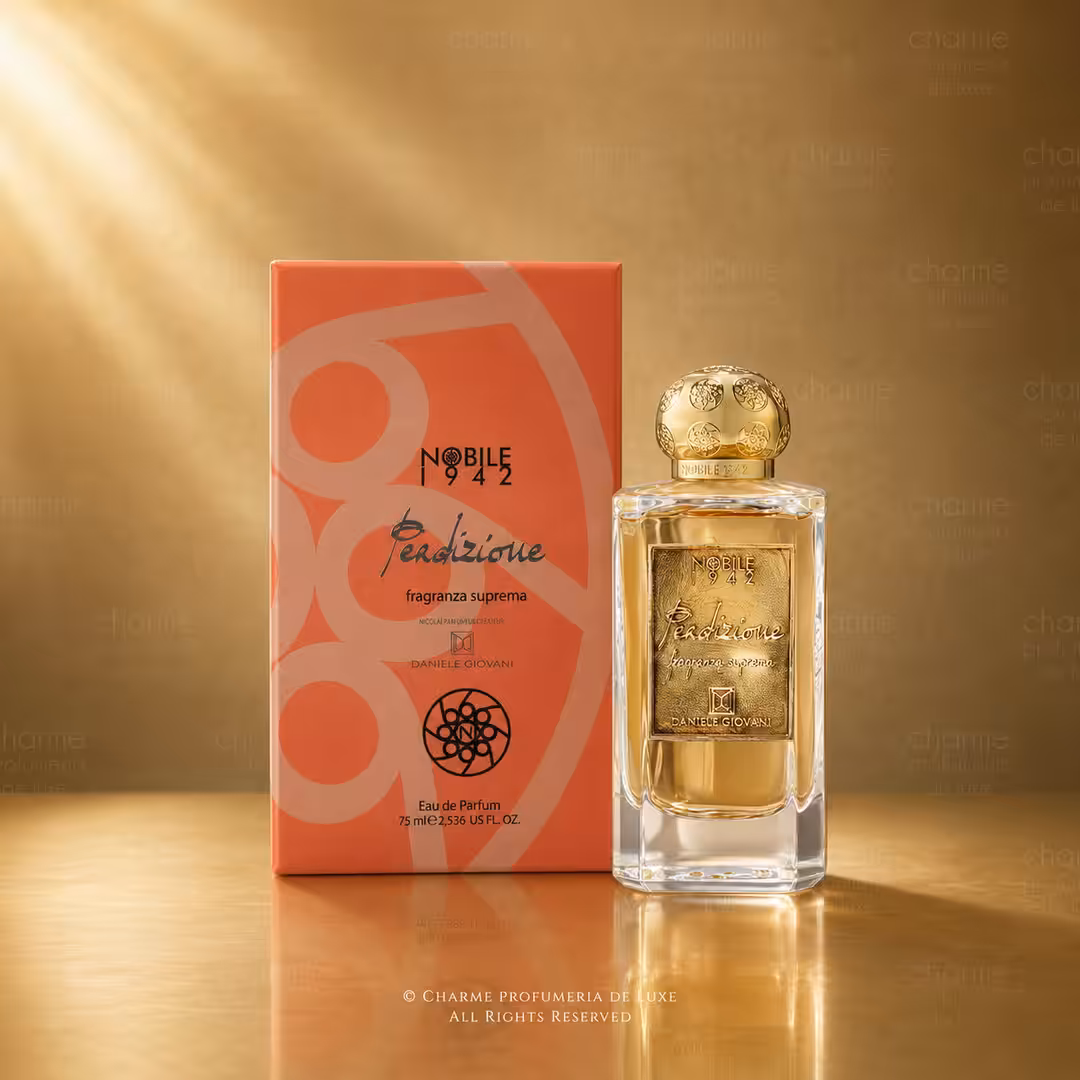 Nobile 1942 Perdizione Eau de Parfum 75 ml, profumo di nicchia con flacone e confezione corallo in packshot luxury per Charme Profumeria