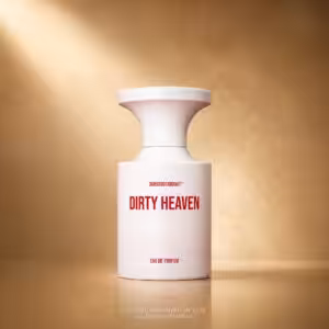 Borntostandout Dirty Heaven Eau de Parfum 50 ml, fragranza di nicchia in packshot premium con luce dorata per e-commerce Charme