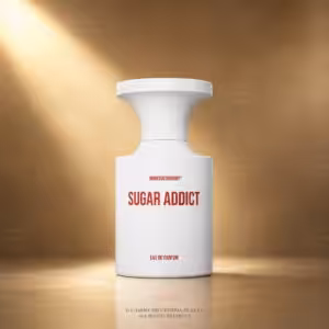 Borntostandout Sugar Addict Eau de Parfum 50 ml, profumo di nicchia in packshot luxury con luce oro per Charme Profumeria de Luxe