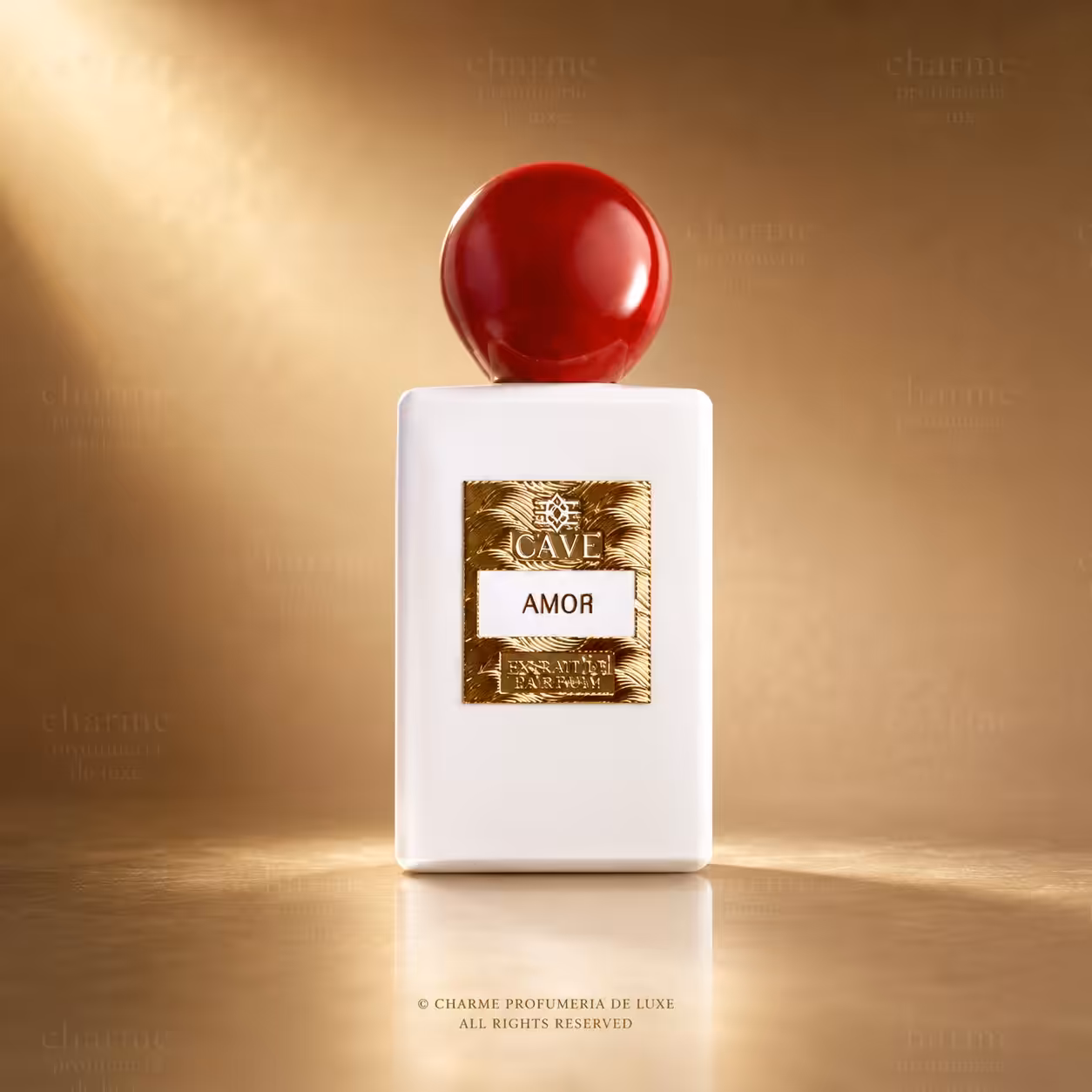 CAVE Amor Extrait de Parfum, profumo di nicchia con flacone bianco e tappo rosso - Charme Profumeria