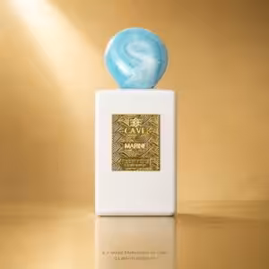 CAVE Marine Essential Luxury Parfum, profumo di nicchia con flacone bianco e tappo azzurro marmorizzato - Charme Profumeria