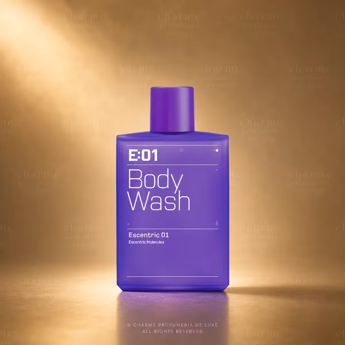 Escentric Molecules Escentric 01 Bagno Doccia 200 ml, packshot luxury e-commerce per profumi di nicchia Charme Profumeria