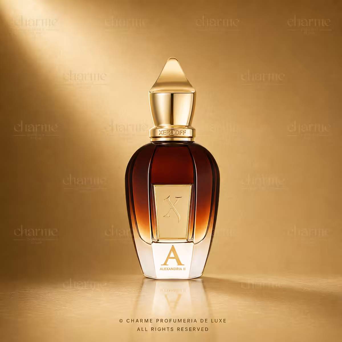 Xerjoff Alexandria II Parfum 50 ml, profumo di nicchia con flacone ambrato e dettagli dorati
