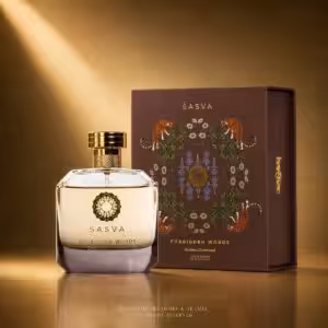 SASVA Forbidden Words Bombay Gourmand Eau de Parfum 100 ml, flacone e confezione del profumo di nicchia