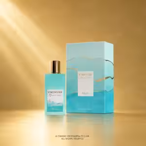 Salum CocoOyster Moorea Guava 50 ml, flacone turchese con confezione in packshot luxury su sfondo dorato.