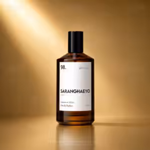 Saranghaeyo 98 Meet Joplin Eau de Parfum 100 ml, packshot luxury del profumo di nicchia su sfondo dorato per e-commerce Charme Profumeria De Luxe