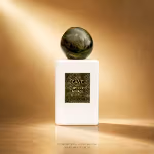 CAVE Wood Mirage Extrait de Parfum, profumo di nicchia con flacone bianco e tappo verde marmorizzato - Charme Profumeria