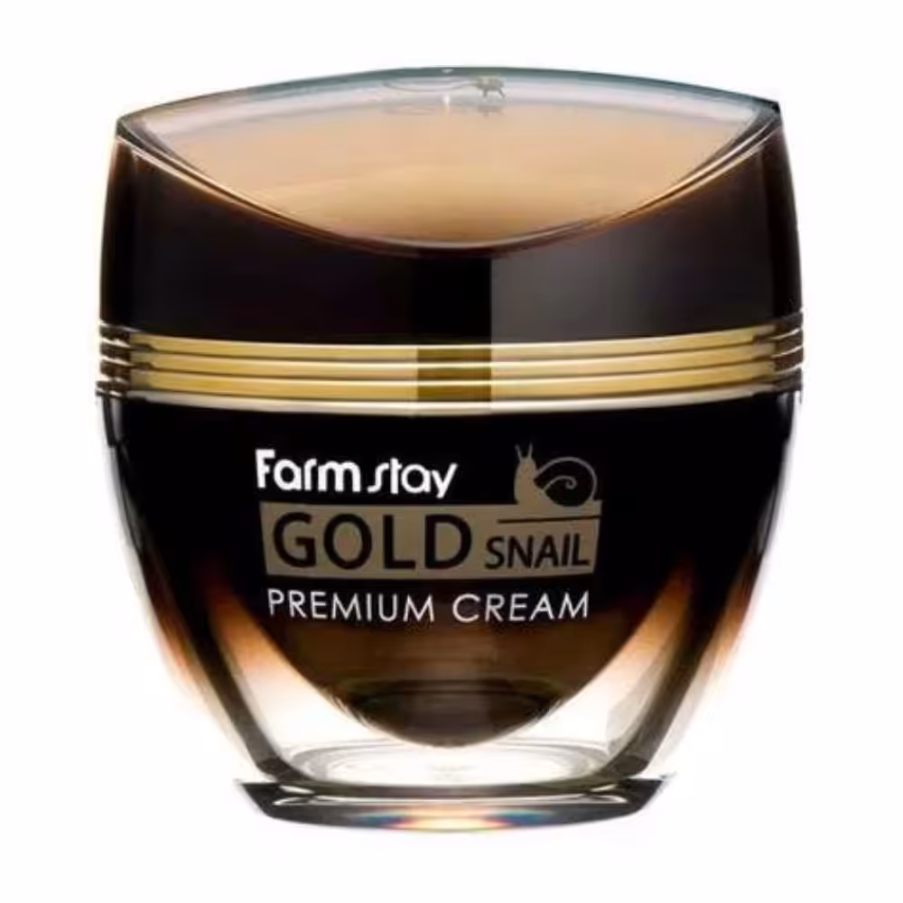 Vasetto FarmStay Gold Snail Premium Cream 50 ml, crema viso k-beauty nutriente con bava di lumaca e finish luminoso