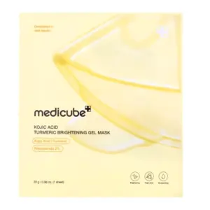 Confezione MEDICUBE Kojic Acid Turmeric Brightening Gel Mask 28g, maschera viso in gel k-beauty per glow e tono più uniforme nell’aspetto