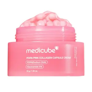 Vasetto Medicube PDRN PINK COLLAGEN CAPSULE CREAM 55g, crema viso k-beauty effetto capsule per pelle più rimpolpata e glow ordinato