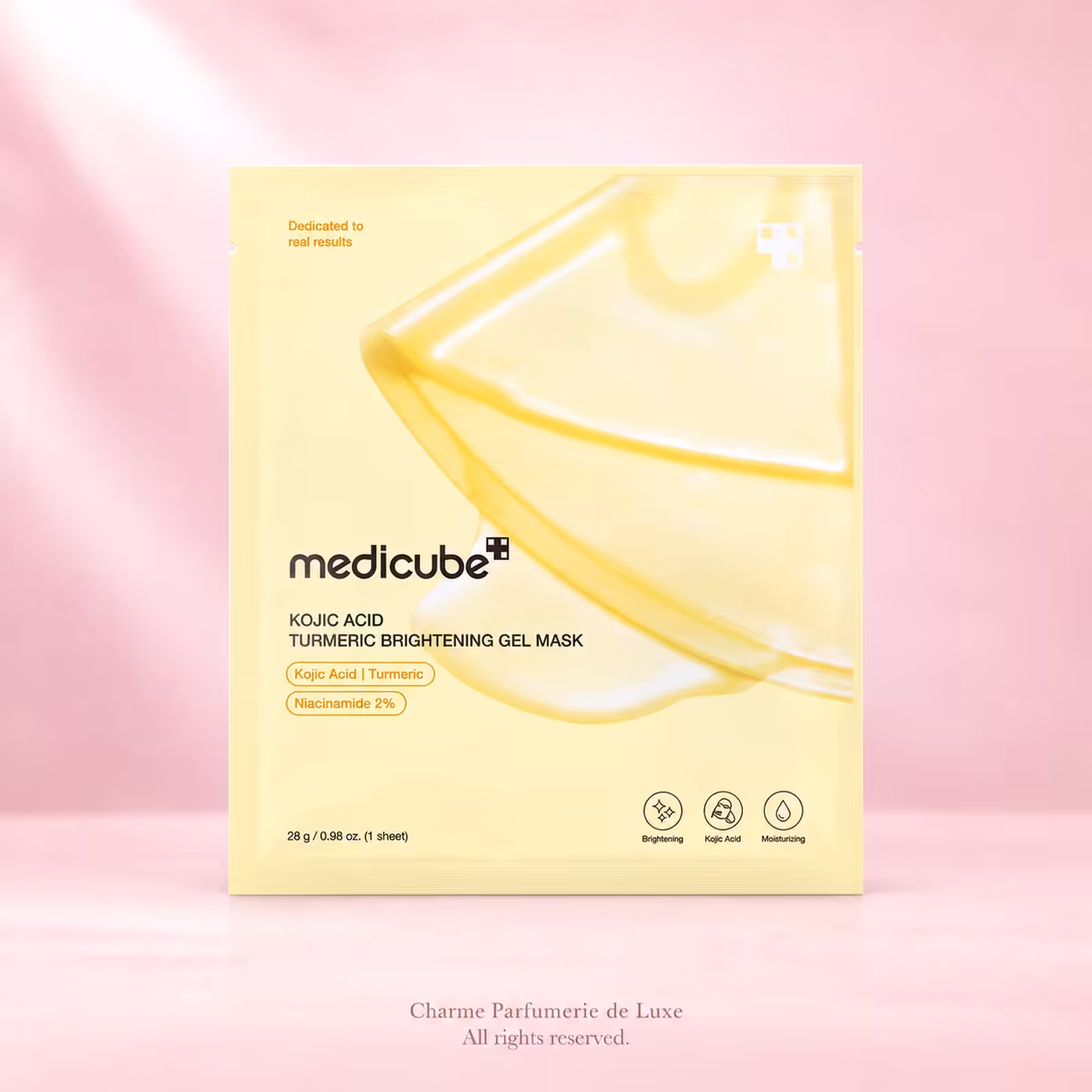 MEDICUBE Kojic Acid Turmeric Brightening Gel Mask 28g, prodotto di cosmesi coreana nella confezione originale