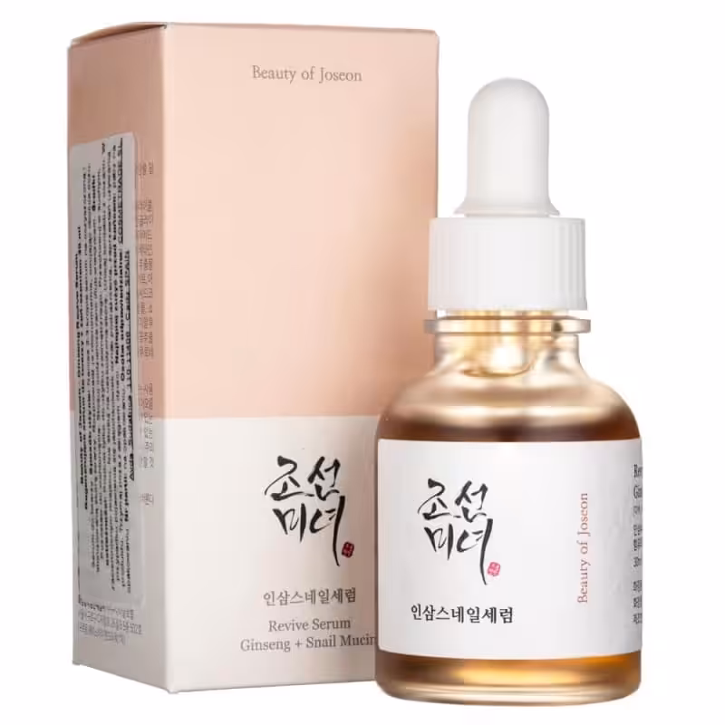 Flacone Beauty of Joseon Ginseng Revive Serum 30ml, siero viso k-beauty con ginseng e mucina di lumaca