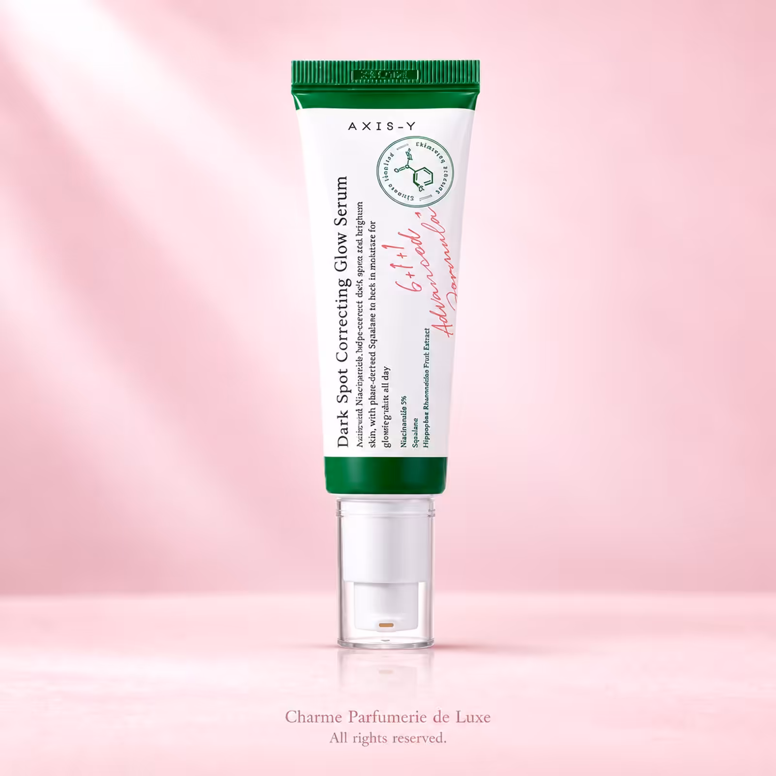 Axis-Y Dark Spot Correcting Glow Serum, trattamento viso nella confezione originale