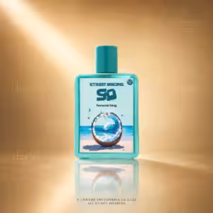 Street Origins Hawai Ting Eau de Parfum 75 ml, flacone turchese con grafica tropicale su sfondo dorato Charme Profumeria de Luxe