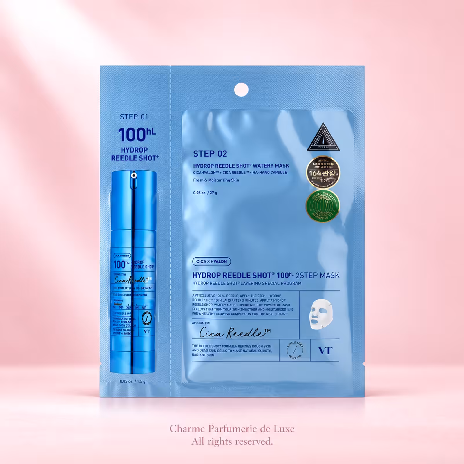 VT Cosmetics Hydrop Reedle Shot 100hL 2-Step Mask – Hydrating Hydrogel, prodotto di cosmesi coreana nella confezione originale