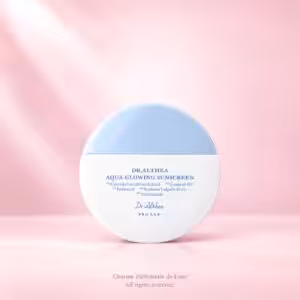 Dr. Althea Aqua Glowing Sunscreen SPF50+ PA++++, protezione solare da 45 ml in confezione rotonda bianca e azzurra
